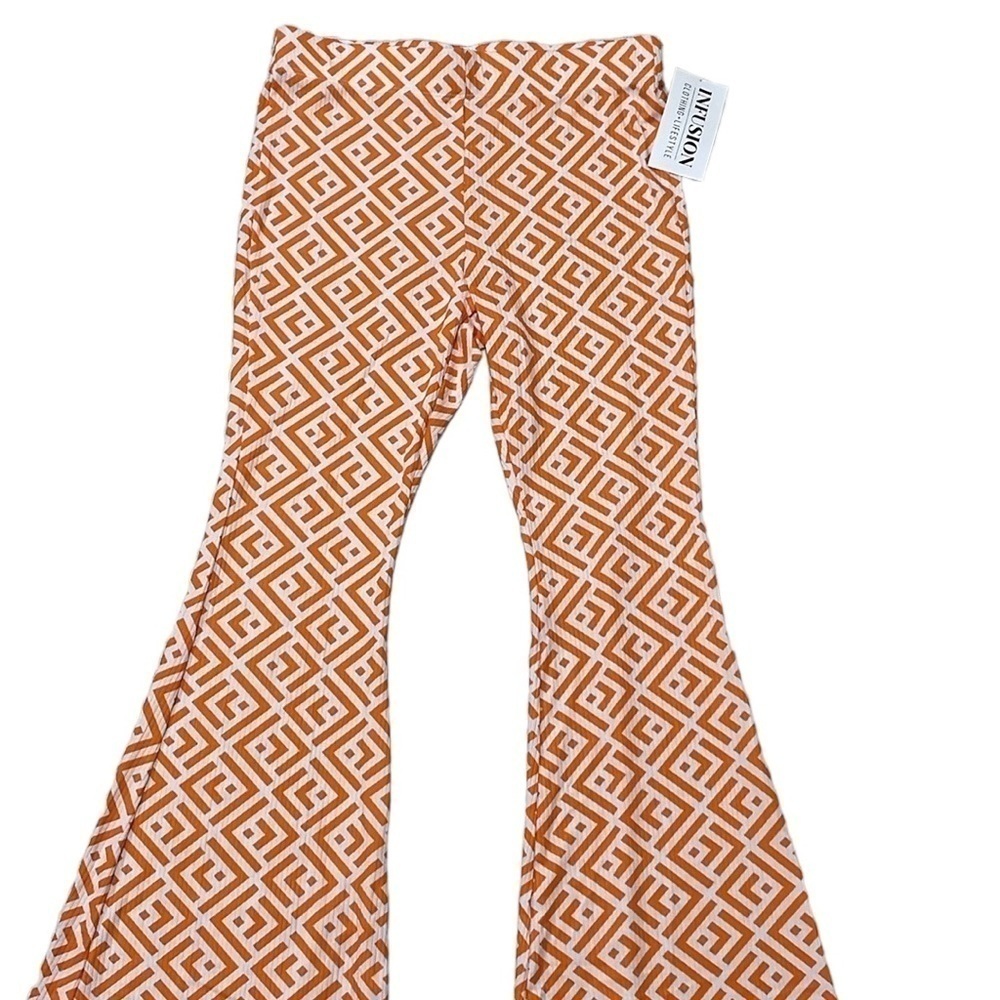 Ces Femme Pants Womens Medium Orange You Glad NWT Pattern Bootcut Geometric - Picture 2 of 11